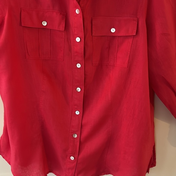 Chaus Dark Pink Button Down Shirt With Collar Long Sleeve 100% Linen Size 14W - Picture 3 of 10
